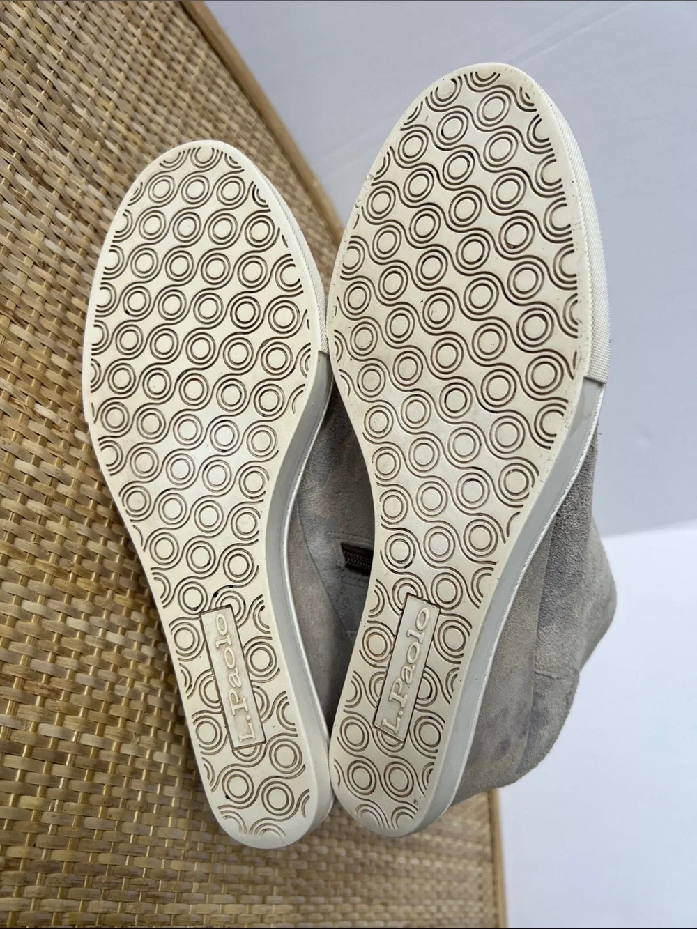 Linea Paolo Felicia Wedge Sneaker Bootie taupe-gray suede camo street neutral 7M